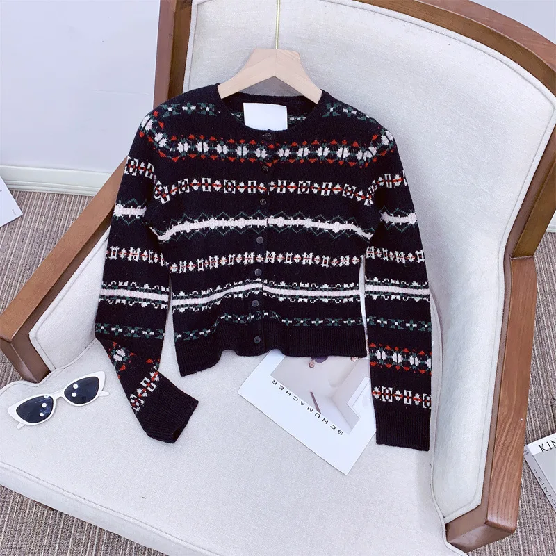 [MODX] Alrigh Plush Icelandic Floral Casual Sweater Cardigan Niche High-end Round Neck Short