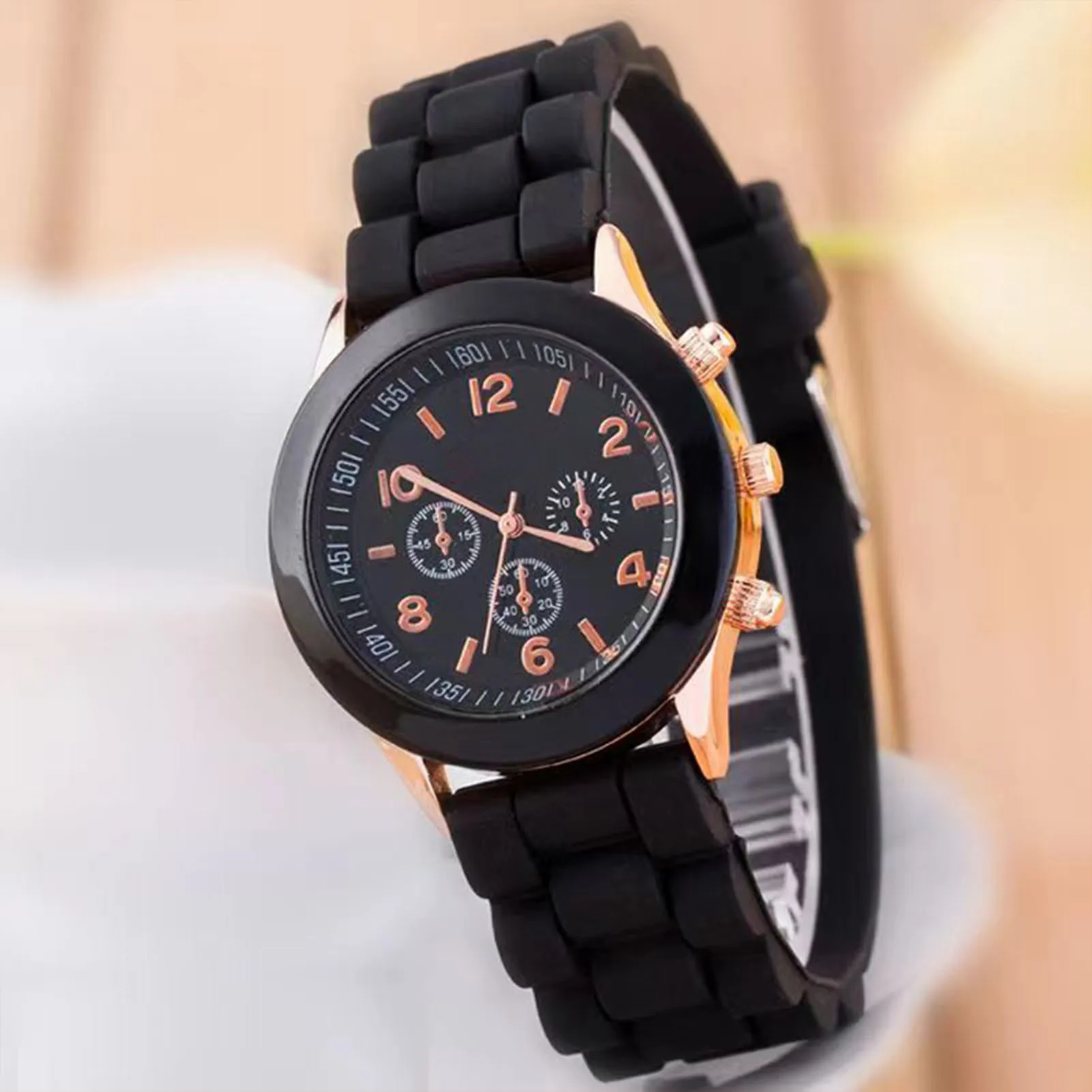 Couple Silicone Bracelet Watch Analog Quartz Wristwatch with Clear Dial for Brides Wedding Banquet Wearing