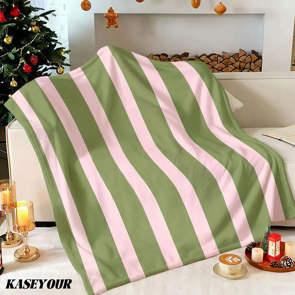 Pink Green Stripe Winter Summer Flannel Blanket Throw Fleece Soft Fuzzy Plush Cozy Fleece Blankets for Sofa Ideal Gifts