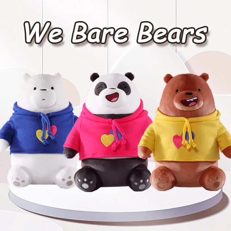 We Bare Bears Cartoon Plush Toy Hoodies Grizzly Panda Ice Bear Soft Stuffed Animal Doll Plushies Anime Figure Toys For Kids Gift