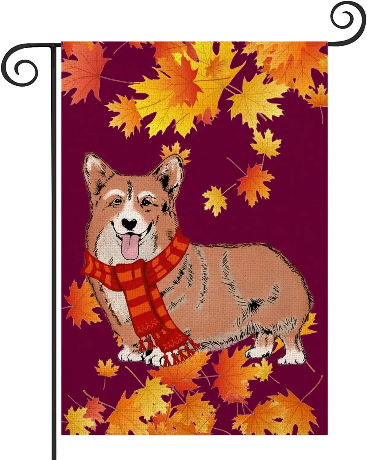 Corgi Dog Garden Flags 12x18 Double Sided for Outside Fall Maple Leaf Yard Flags Autumn Decor for Outdoor Burlap Vertical Flags