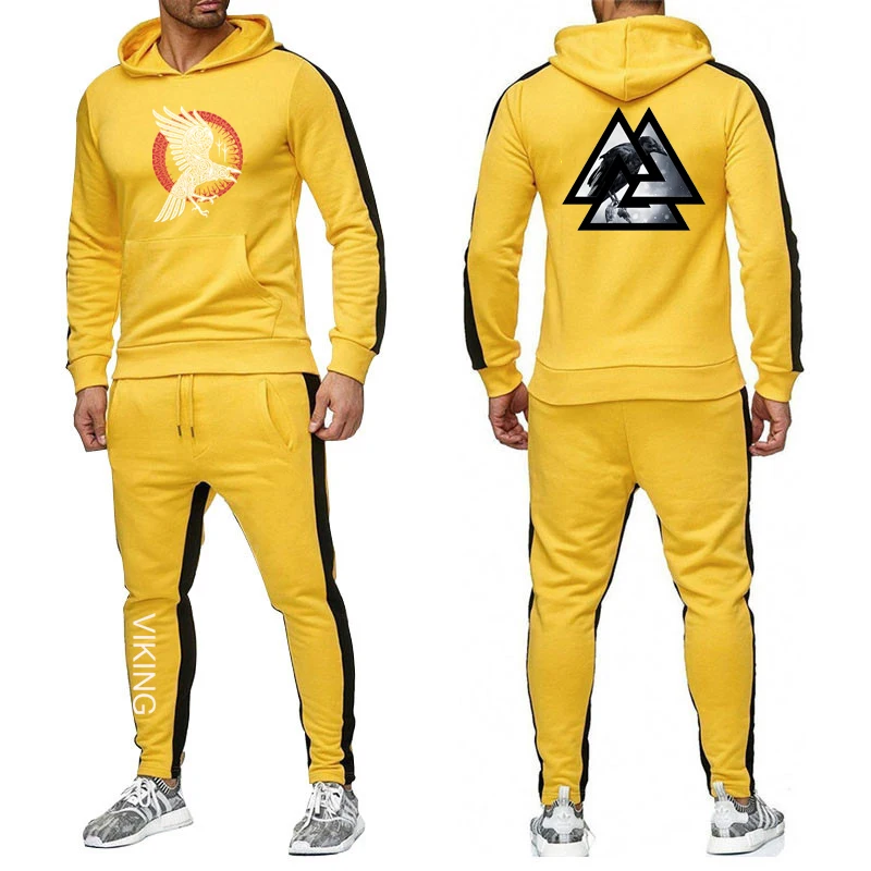 2024 Raven Vikings Männer Trainingsanzug Hoodies Einfarbig Dicken Pullover Lange Hose 2 stück Set Frühling und Herbst Jogger Sport anzug