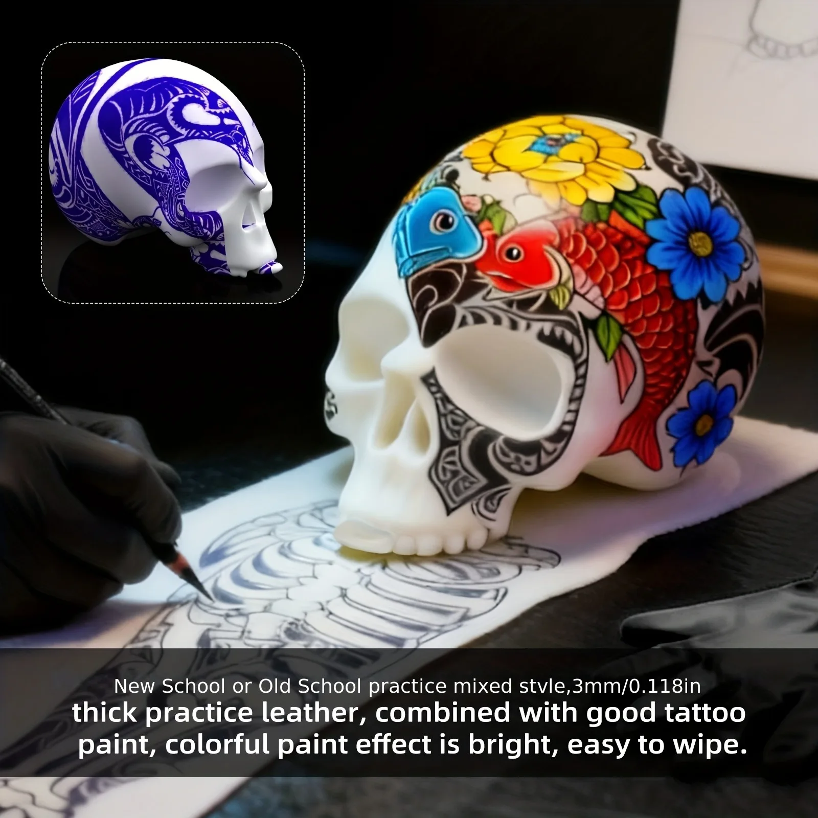 DQFART الوشم سيليكون الجمجمة الوشم ممارسة لوازم ماكياج اكسسوارات 3D رئيس فارغة التطريز الوشم الفنانين الوشم الإمدادات #1