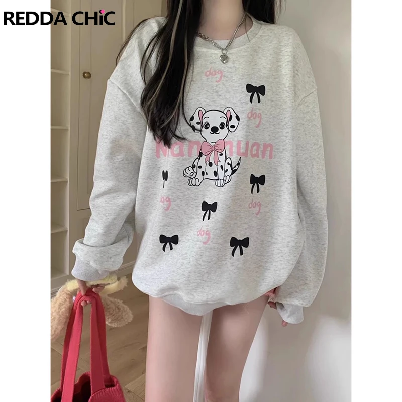 

ReddaChic Cute Dog Print Women Long Sleeve Pullover Tee Top Mom Sweatshirt Casual Blouse T-shirt Dog Lovers Gift Vintage Clothes