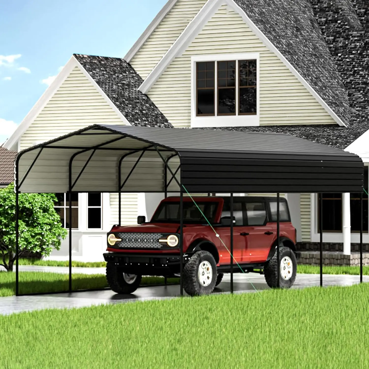 11x19FT Metal Oversized Carport Outdoor Car Shelter Shade with Heavier Frame, Galvanized Metal Roof for Car, Customized