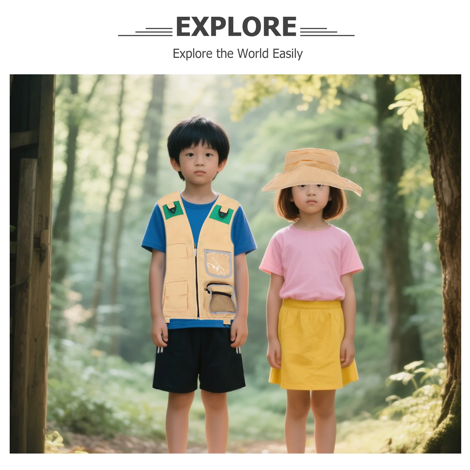 1 ensemble 1 ensemble gilet chapeau Kit léger respirant en plein air pour enfant Camping pêche Exploration