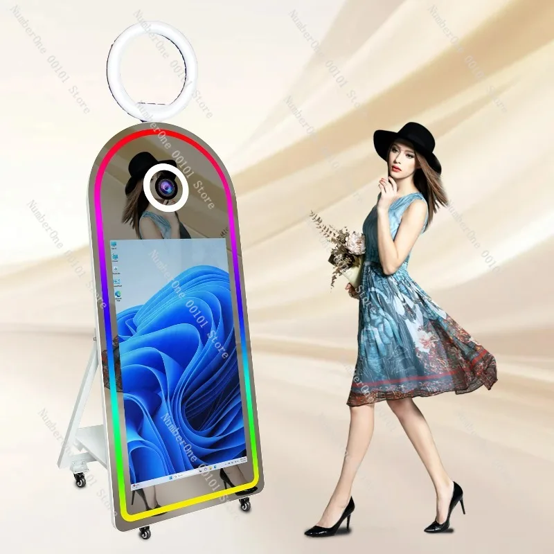 43 inch touch screen camera and printer, arch mirror photo booth Selfie mirror photo booth for events