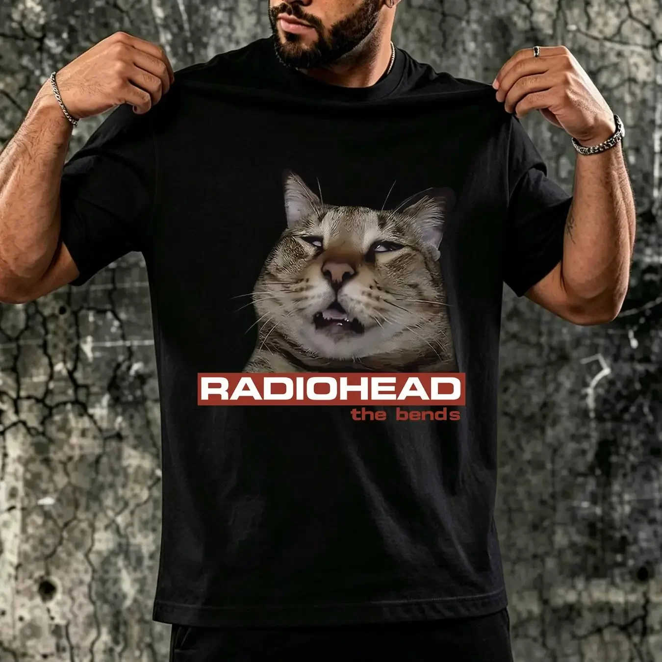 washed T Shirt Funny Radiohead The Bends Cat Cotton LLL6 long or short sleeves vintage Washed streetwear Stretched Slightly