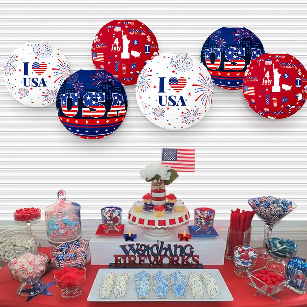 

3 Pcs Paper Lanterns Red Blue White Independence Day Hanging Festival Lantern Decorations Indoor Outdoor