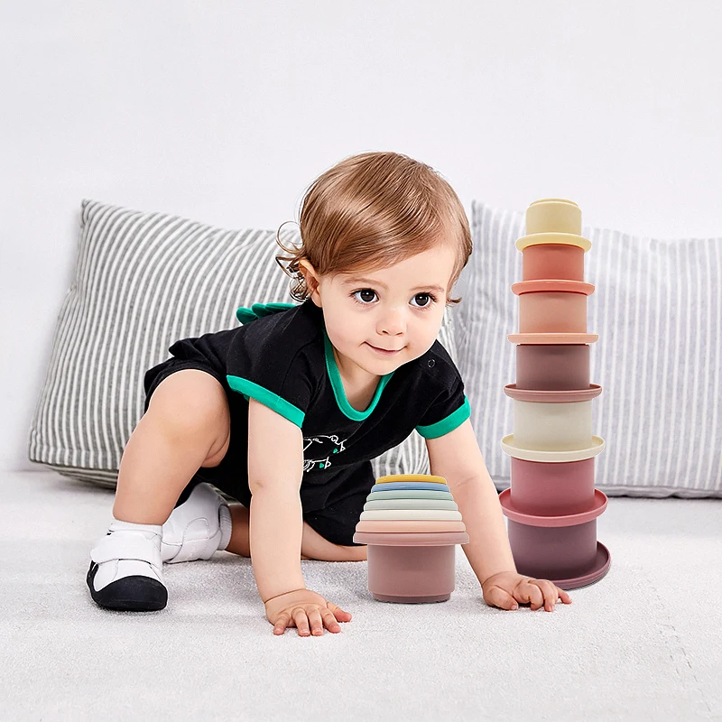 Baby Silicone Stacking Cups Montessori Building Block Bpa Free Hourglass Toys Early Educational Stack Tower Gifts For Boys Girls