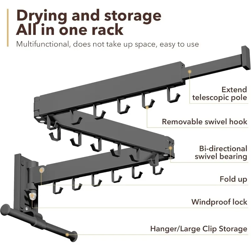 Сушилка для одежды, Настенное крепление для сушки белья, Настенная вешалка для одежды, Выдвижная, Складная (Трой складывающаяся)