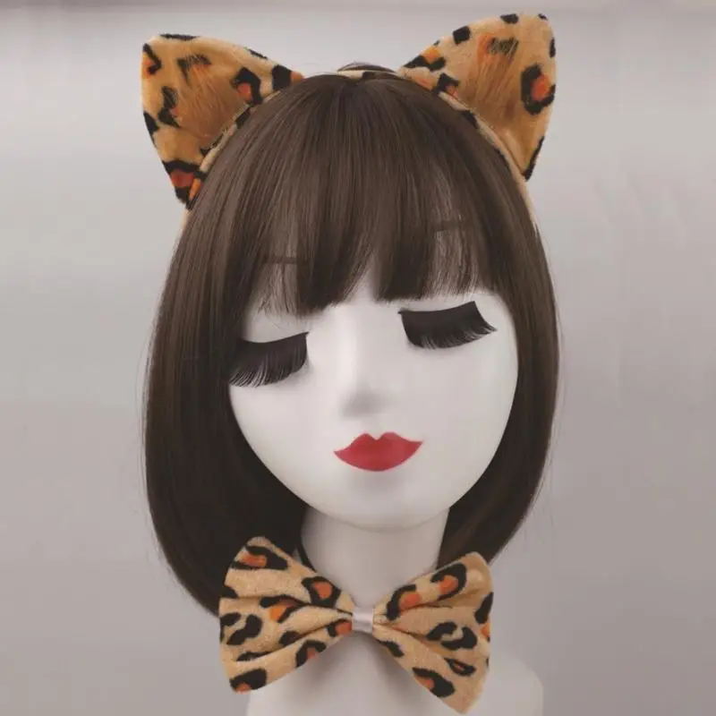 39BD Kostium lamparta Lampart Uszy Opaski Kokardy Ogon Halloween Zwierzęta Cosplay Rekwizyty