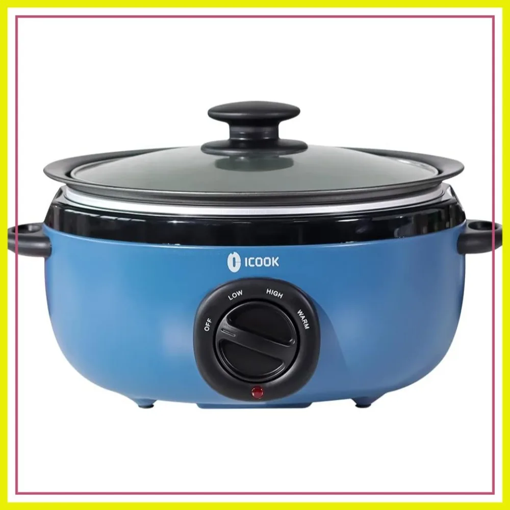 

6.5 Quart Slow Cooker with Sear/Sauté Function, Glass Lid, Adjustable Temp, Dishwasher Safe, Blue