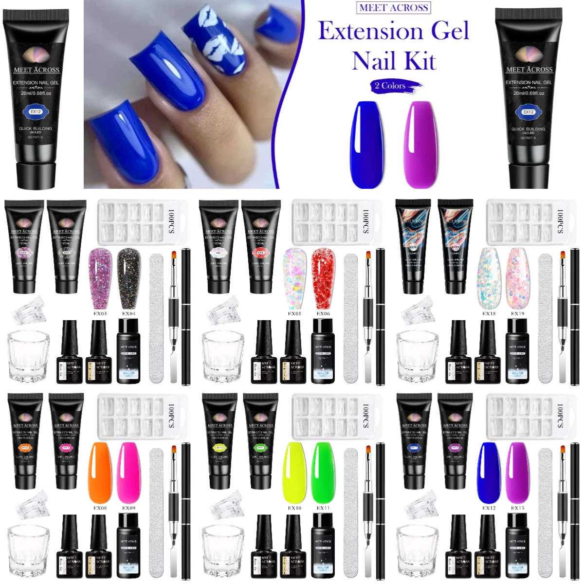 

10 шт./компл. гель-лак для наращивания ногтей, полигель для ногтей, набор для наращивания геля для замачивания, акриловый лак для дизайна ногтей с инструментом для ногтей