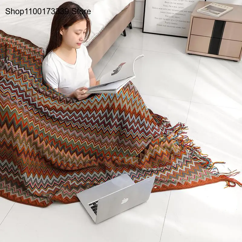 Knitted minimalist bedroom bohemian light luxury knitted sofa blanket office air-conditioning cover blanket