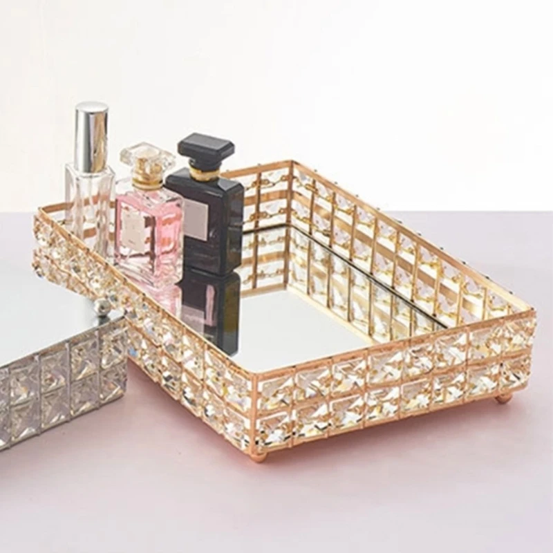 Fashionable Gold Tone Cosmetic Storage Holder with Metal and Plastic Crystals Base for Beauty Products Organization dropshipping