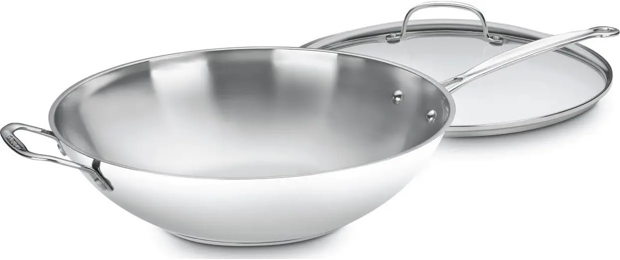 

14-Inch Stir-Fry Pan with Glass Cover, Stainless Steel, Even Heating for Professional Cooking
