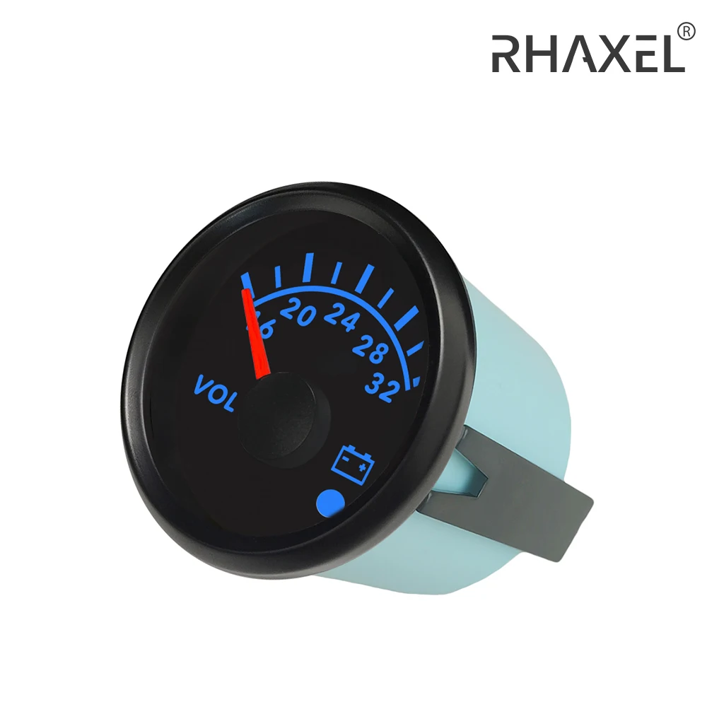 RHAXEL 52mm Digital Display Voltmeter Gauge 8-16V 16-32V 8-32V with Alarm with 8 Colors Backlight for Auto Truck Bus Vessels