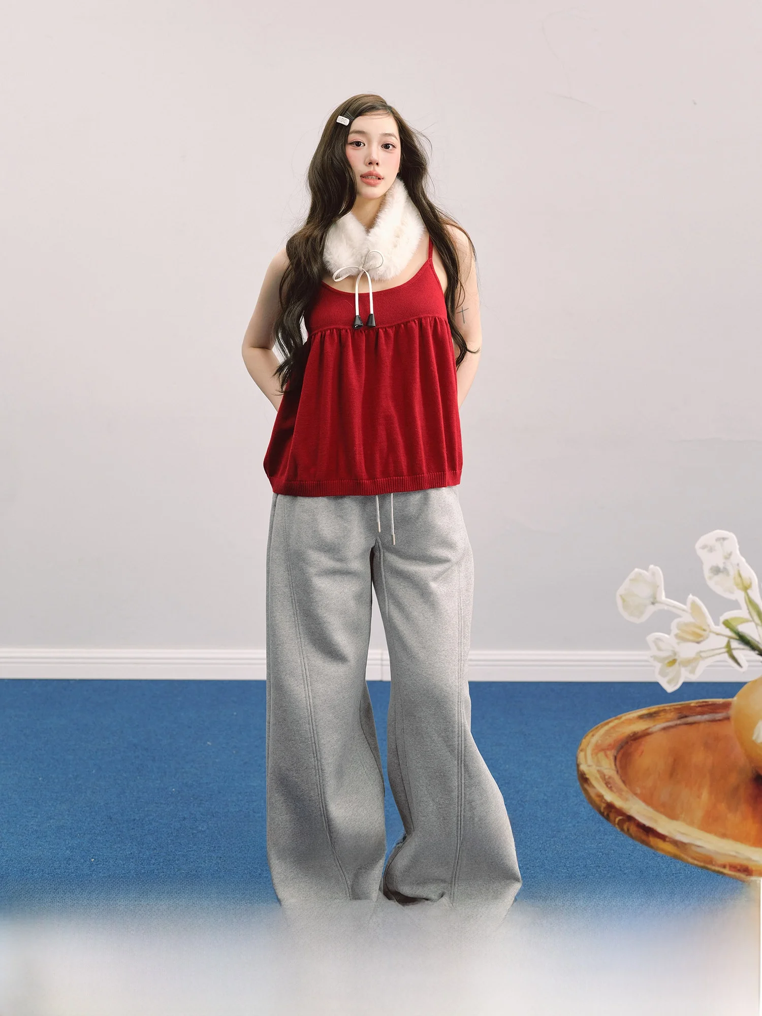 

Женский вязаный жилет LaluneDuCiel в корейском стиле, свободного кроя, с пышными бретелями, для новогоднего образа, повседневный, с круглым вырезом, средней длины