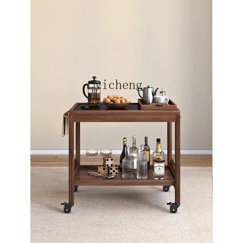 CJ-29 Nordic Solid Wood Simple Movable Trolley Black Walnut Japanese Coffee Table Small Apartment Sofa Side Table