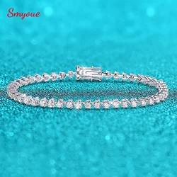 Smyoue 3 Claws D VVS1 Zircon/Moissanite Tennis Bracelet for Women Full Diamond Luxury Chain S925 Sterling Silver Plated Platinum