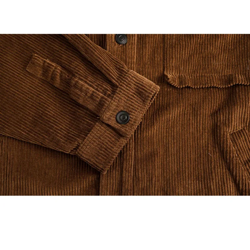 High-end Cotton Corduroy Autumn Winter Men\'s Coat Brown Lapel Large Size Plus Fat Cargo Coat 150KG Fat Turn Gram Outside to Wear