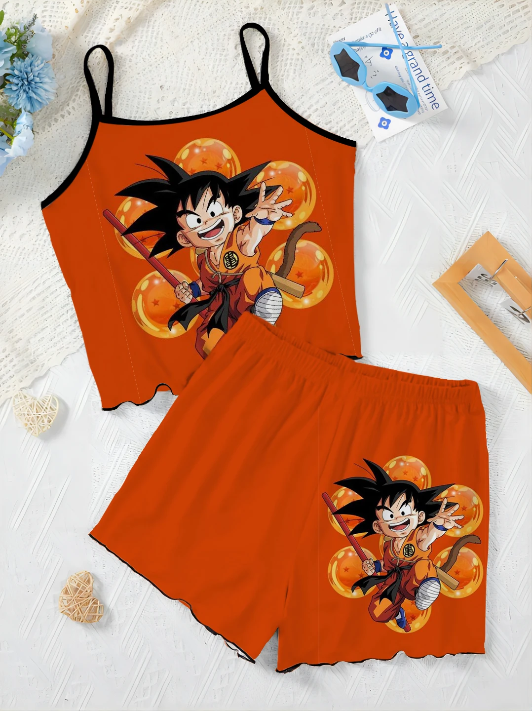 Kadın Takım Elbise Kayma Elbise Pijama Etek Son Goku Üst Dragon Ball Marul Trim Saten Yüzey Vegeta Kısa Setleri T-shirt Adet Ev