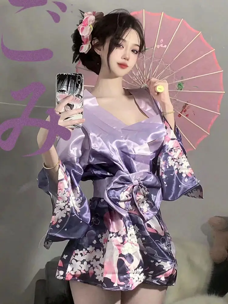 

Japan Kimonos Woman Kimono Cardigan Cosplay V Neck Blouse Japanese Yukata Female Summer Sexy Photography Clothes Kimono