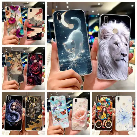 For Vivo V9 Youth Case Vivo Y85 1726 1727 Cute Cat Lion Painted Cover Soft Slim Phone Case For Vivo Y89 V 9 VivoV9 6GB 1851 Bags