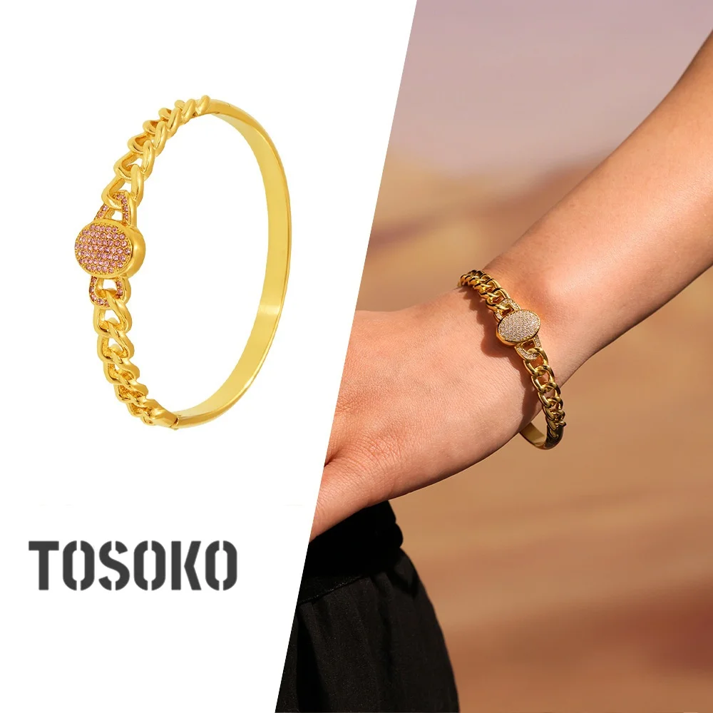 

TOSOKO модная геометрия NK цепочка с цирконием и пряжкой браслет женские очаровательные ювелирные изделия из нержавеющей стали Z397