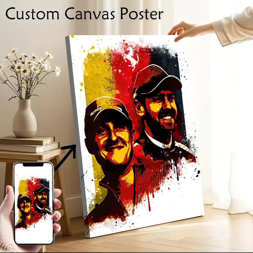Schumacher and Vettel Printed Canvas Wall Art Customizable Paintings Poster Perfect Gift for Modern Home Decoration Ornaments