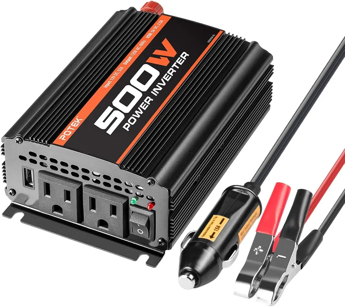 

500W Car Power Inverter, DC 12V to AC 110V with Dual Outlets and USB Port for Laptops and Phones
