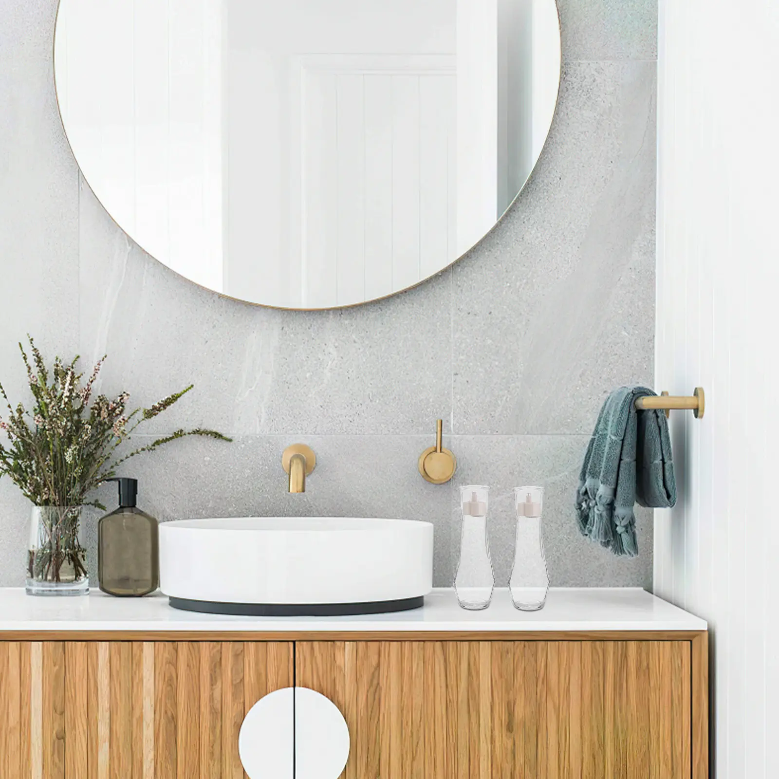 

Набор из 2 многоразовых дозаторов для ополаскивателя для рта, стеклянные бутылки 250 мл с держателем для стакана, стильный дизайн, для ванной комнаты