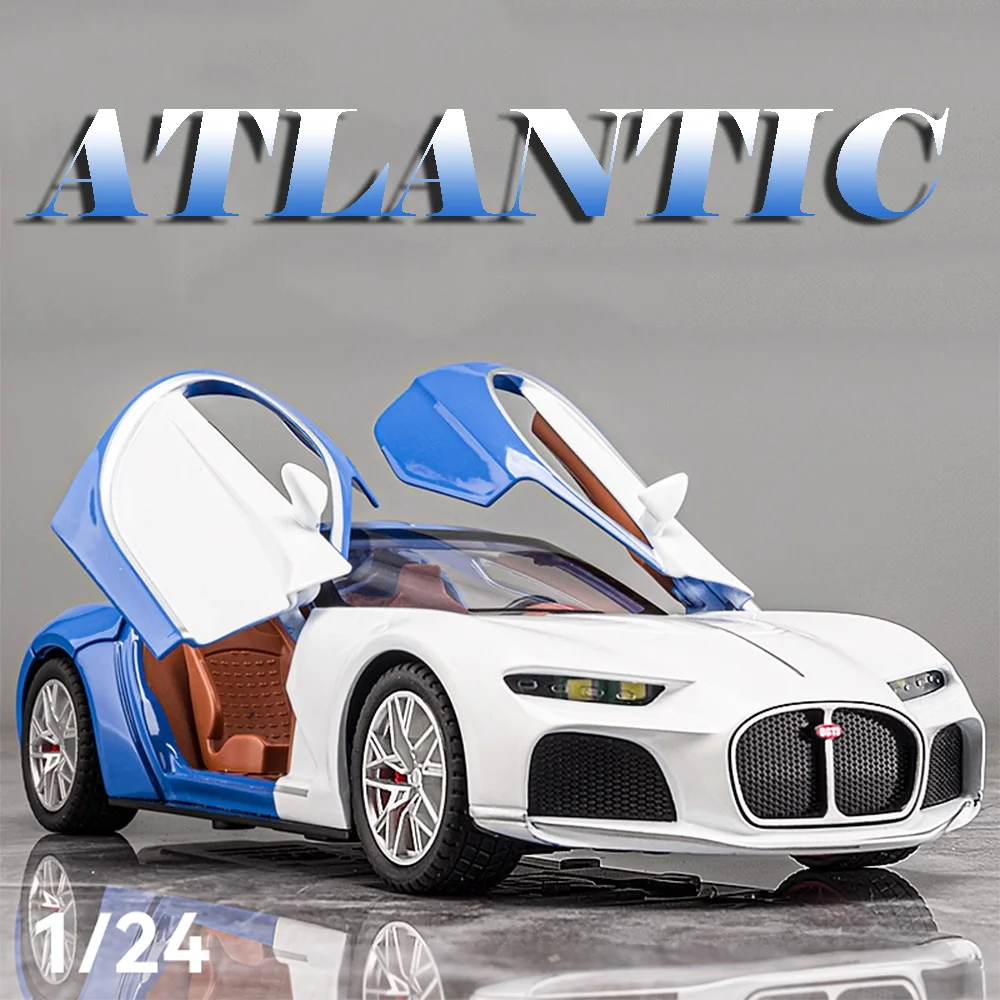 

1:24 атлантическая модель спортивного автомобиля, миниатюрные игрушки, литой под давлением сплав, звук, свет, двери, открытая коллекция с откатным механизмом, суперкары, подарки для детей