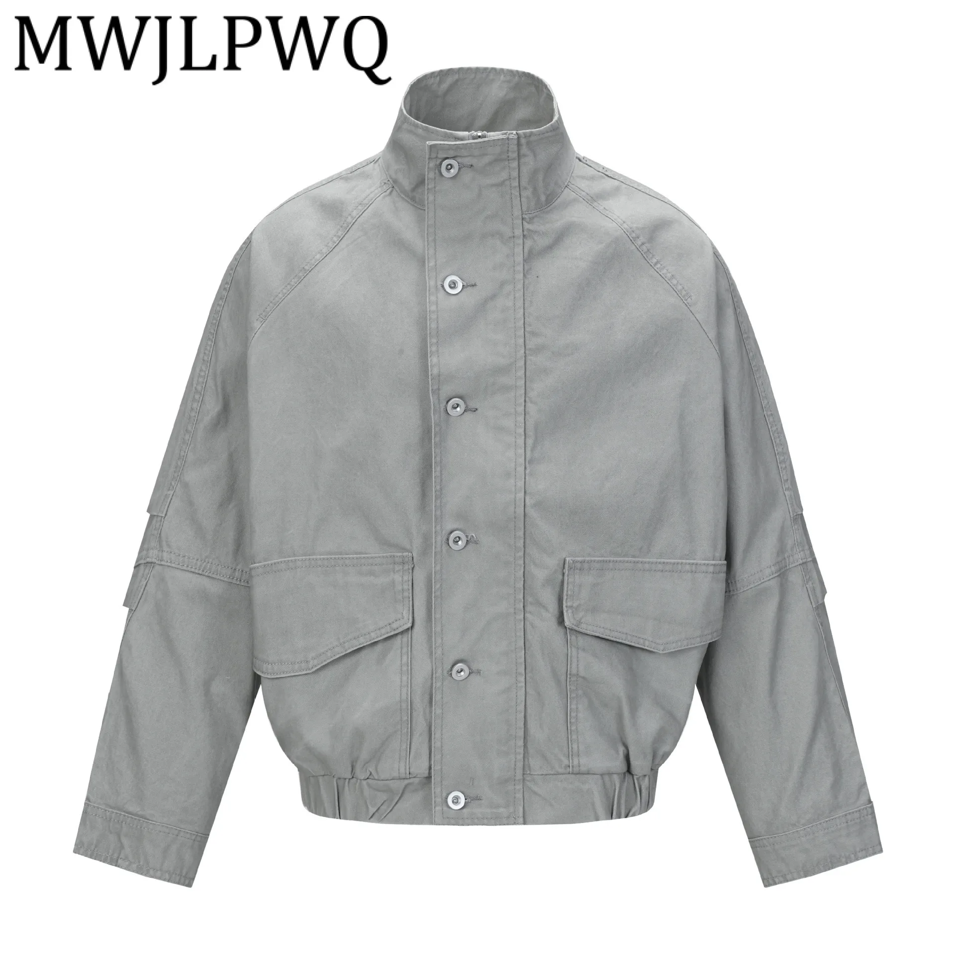 

MWJLPWQ Modish 2025 Autumn New American Stand Collar Spliced Jacket Male Fashion High Street Personality Loose Coat Tide 21588