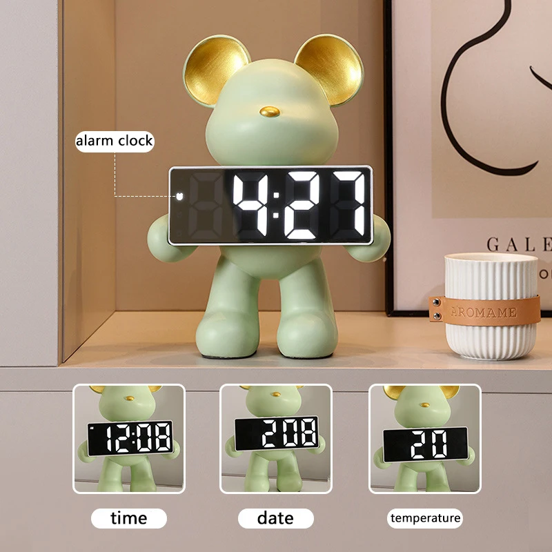 Nordic Creative Resin Bear Clock Ornament Living Room Piggy Bank Bedroom Desktop LED Time Display Wine Cabinet Decoration Craft - view 3