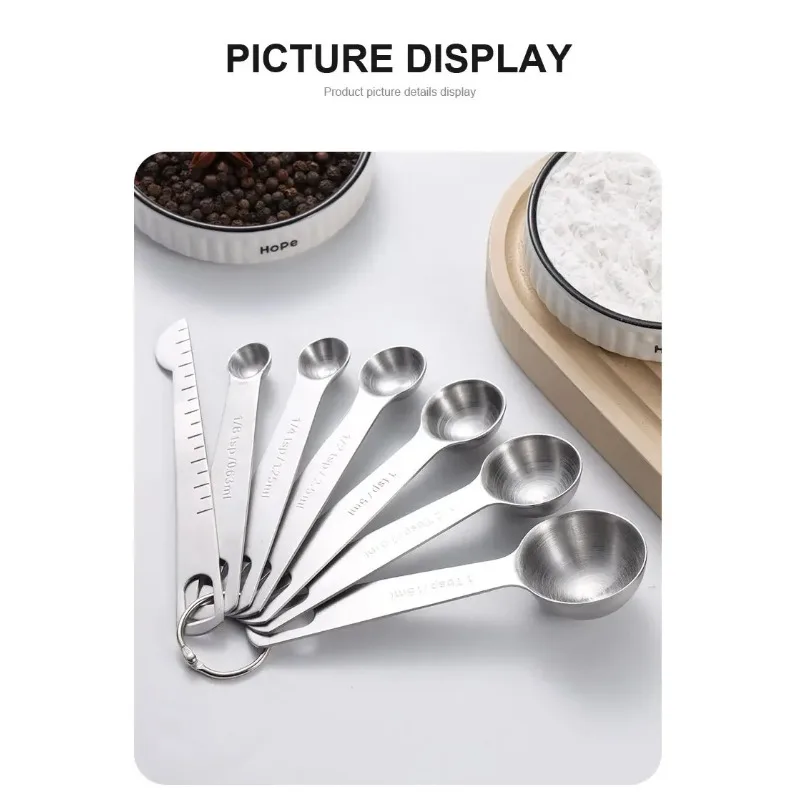 Stainless Steel Measuring Spoon 4/6/7/8 Pcs Set with Scale Measuring Ruler Spoons Coffee Baking Measuring Kitchen Tools