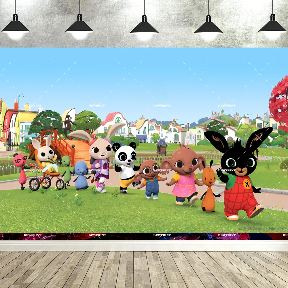 Cartoon B-Bing Bunny achtergronddecoratie met konijn, dieren-thema, kinderfeestdecoratie en banner, rekwisieten voor fotostudio's.