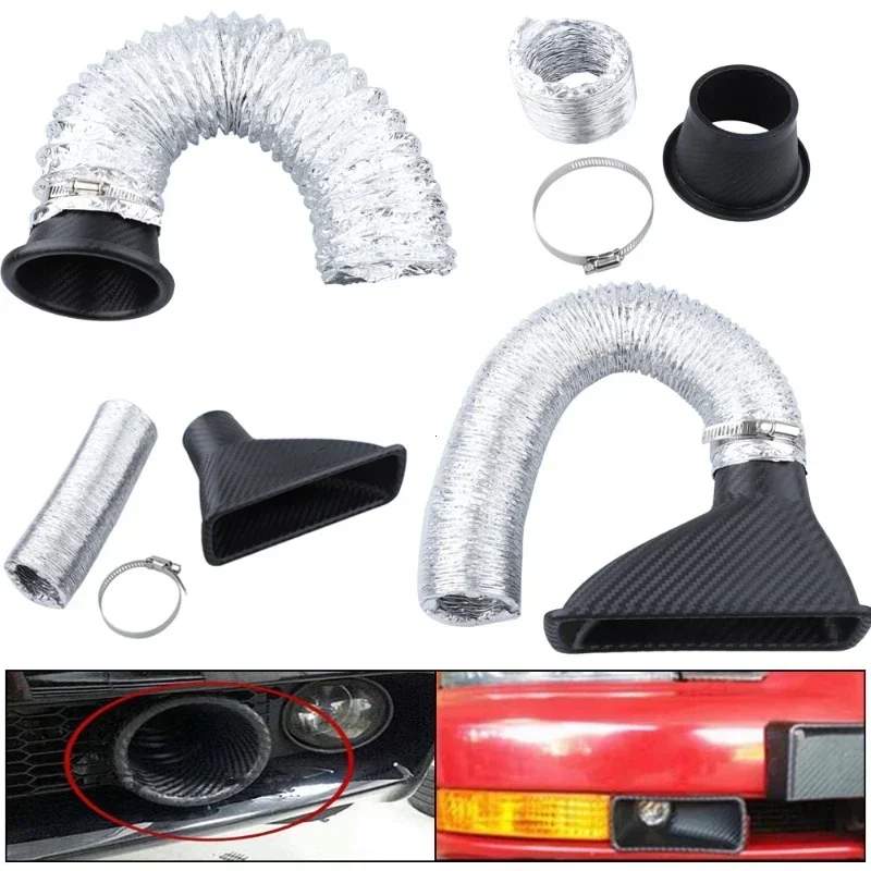 Car Front Bumper Admission Air Turbo Air Intake Pipe Kit ABS Turbine Inlet Kit Pipe Air Funnel Carbon Fiber Look Universal