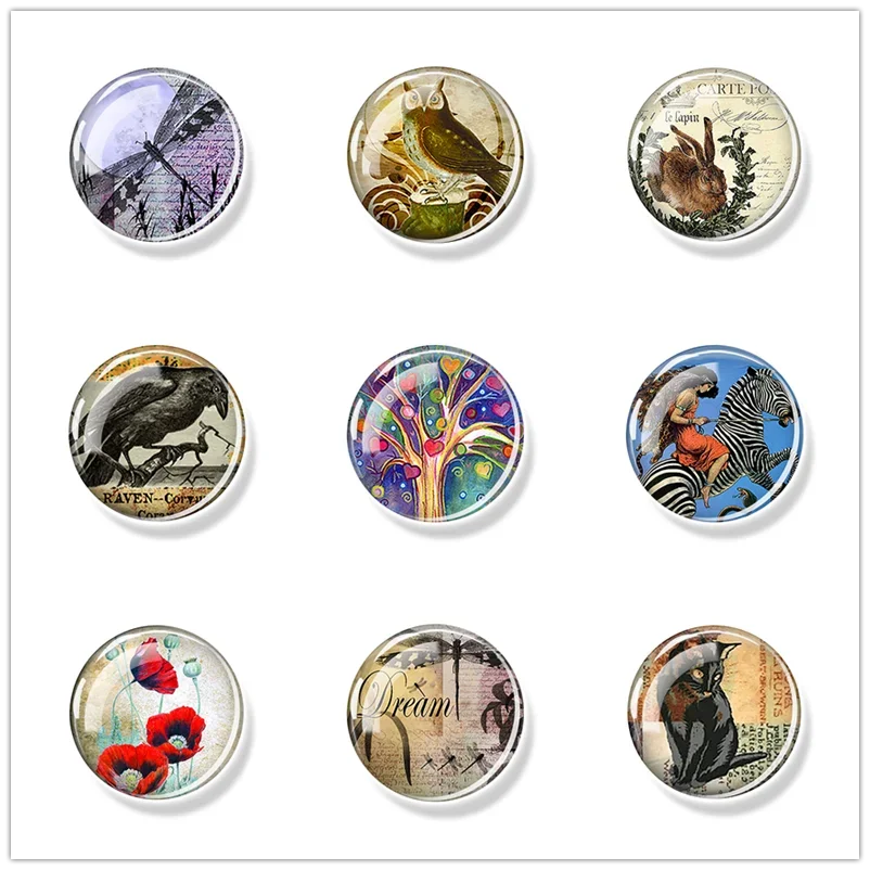 Artistic Artwork Refrigerator Magnet  Circular Animal and Plant Charm  Rich Colors  Can be Used as Refrigerator Memo  30mm