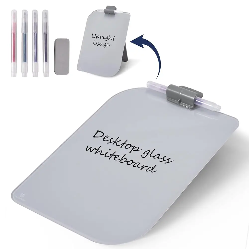 

Настольная белая доска для записей - 12 x 8 дюймов, стеклянная, сухостираемая, с подставкой, для дома, офиса, школы