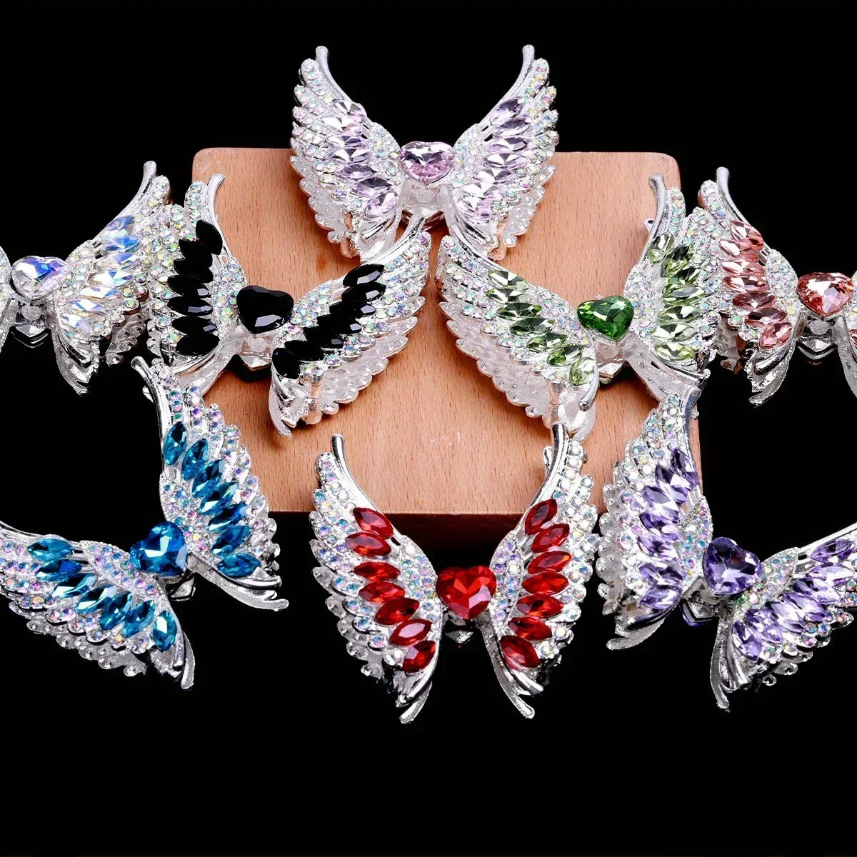 5pcs/10pcs Random Color 3D Wings Double-Sided Crystal Spacer Zinc Alloy Beads DIY Handmde Crafts Beads For Jewelry Making
