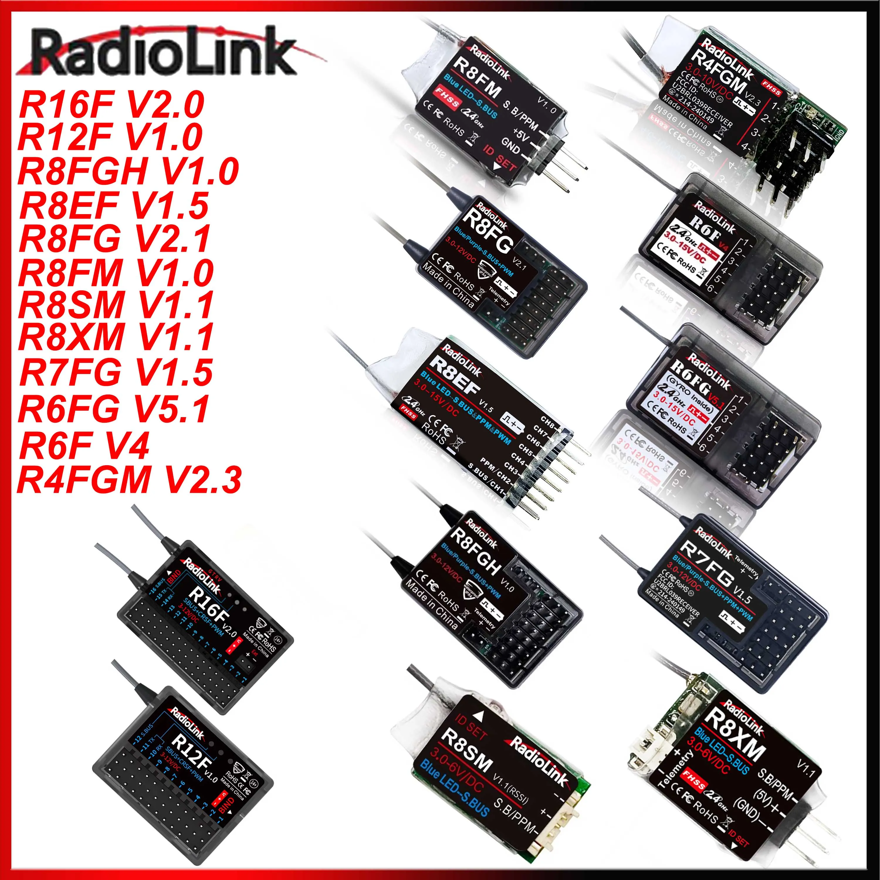 RadioLink R16F R12F R8FGH R8EF R8FG R8FM R8SM R8XM R7FG R6FG R6F R4FGM 2.4G Receiver 4/6/7/8/12/16CH for RC Car Transmitter