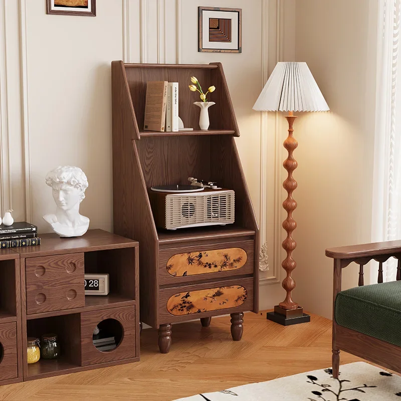 Medium antique solid wood bookcase, living room household wall small apartment retro style storage cabinet, fragrant cloud yarn