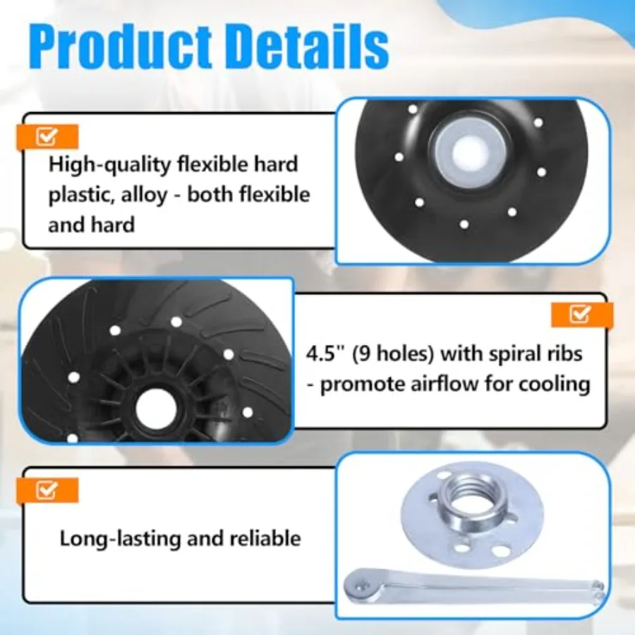 2PCS 4.5 x 5/8-11 Angle Grinder Backing Pad Compatible with DeWalt Bosch BHA More Angle Grinder Ribbed Backing Pad Resin Fiber view 4