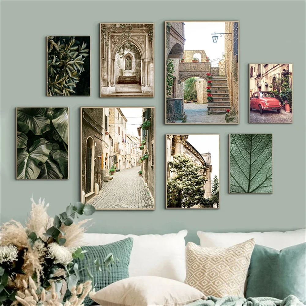 

Italy Landscape Architecture Posters Plants Leaf Wall Art Canvas Painting Nordic Print Pictures Modern Poster Living Room Decor