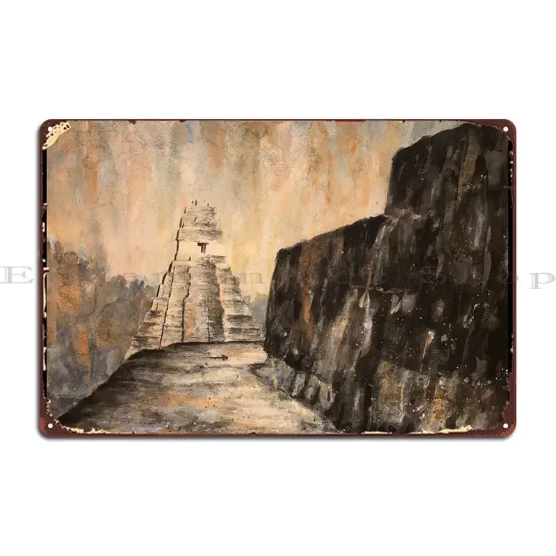 Placa Metálica Decorativa de la Ruina Maya de Tikal, Guatemala, para Pared, Decoración de Pared, Letrero de Metal