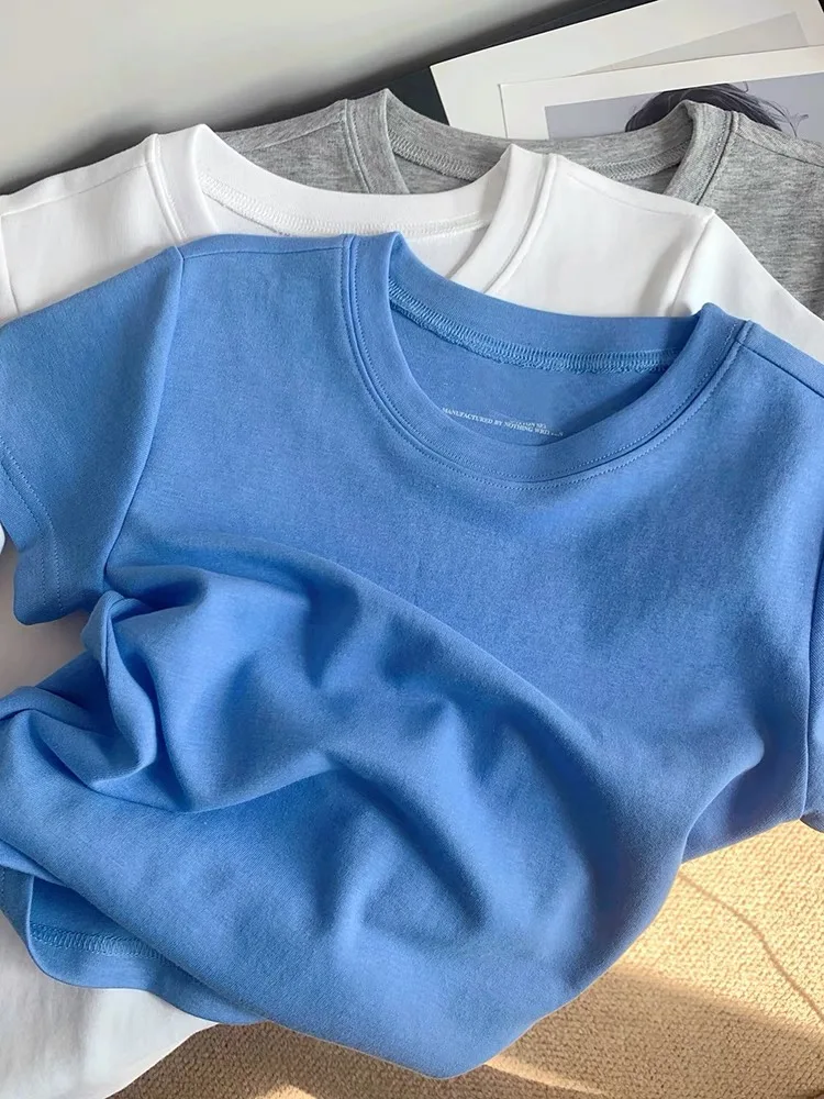 

Loose Ice Silk ort Sve T-irt Women's Summer Klein Blue Casual Top Comfortable Breathable Fem Faion Inner Wear