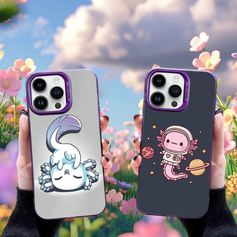 

Cute Axolotl Phone Case For iPhone 16,15,14,13,12,11,Mini,Pro,SE,MAX Purple Matte Silicone Cover