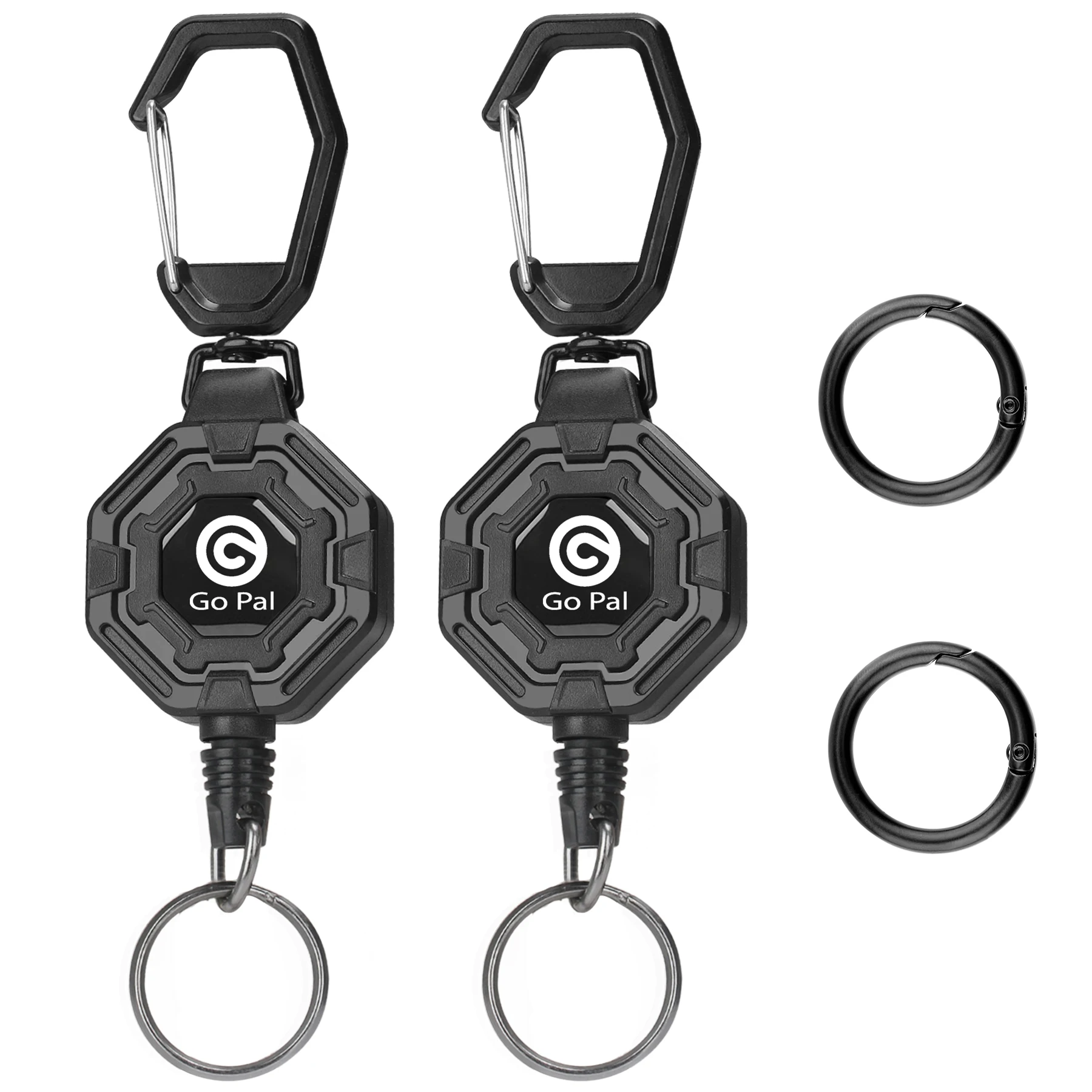 Paquete de 1/2 llaveros retráctiles, mosquetón resistente, soporte para insignia, carrete de tarjeta de identificación táctica con cable retráctil de acero de 31,5 pulgadas, 8,0 oz